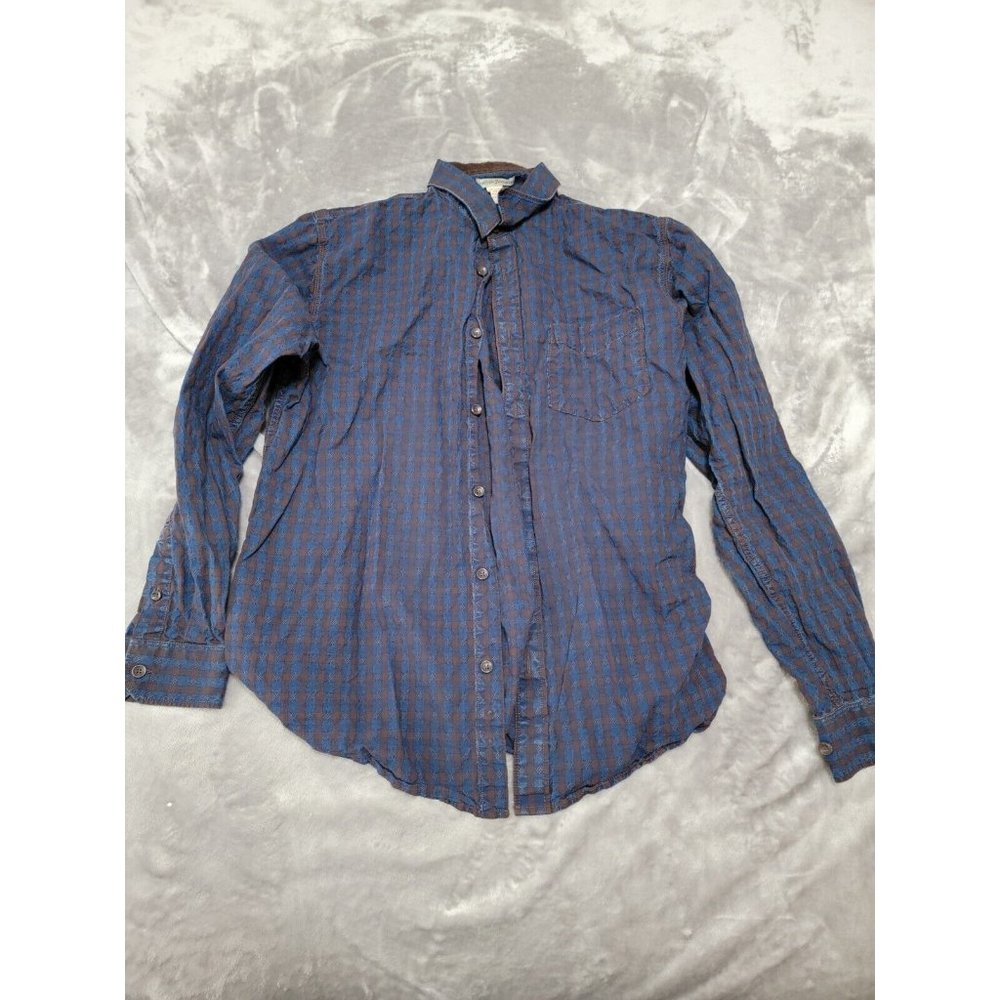 Carbon 2 Cobalt Shirt Mens Medium‎ Seersucker Blue Brown Check Corduroy Cuffs